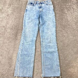 Paige High Rise Cindy Straight Jeans Women's Size 26 Blue Acid Wash Raw Hem